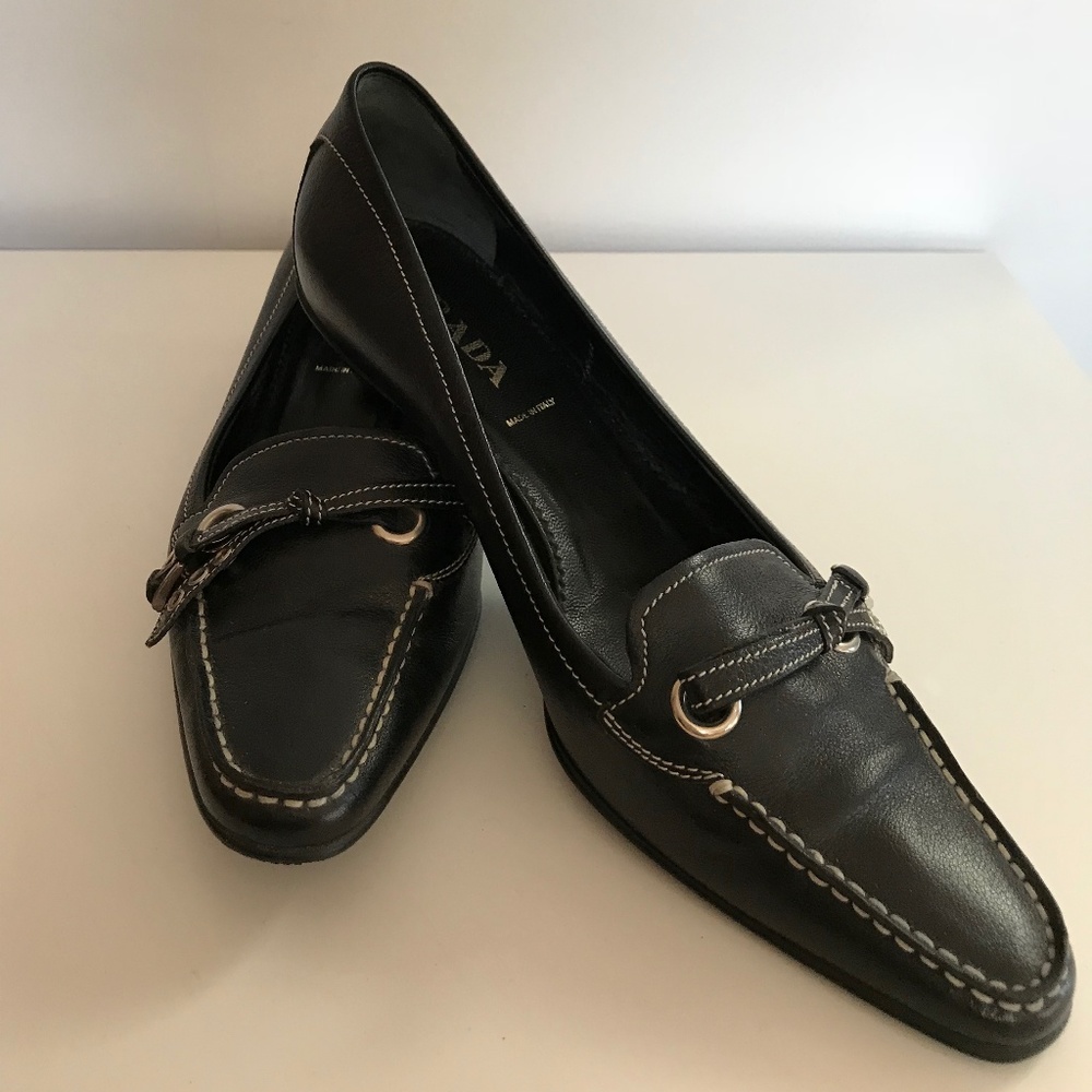 Prada kitten-heel pumps, black leather